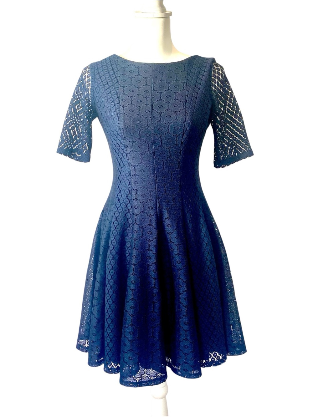 Danny & Nicole Navy Lace Fit & Flare Dress Romantic Cottagecore Tea Party 4P